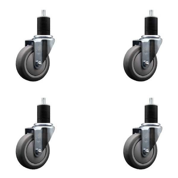 4'' Thermoplastic Rubber Wheel Swivel 1-3/4'' Expanding Stem Caster Set, 4PK